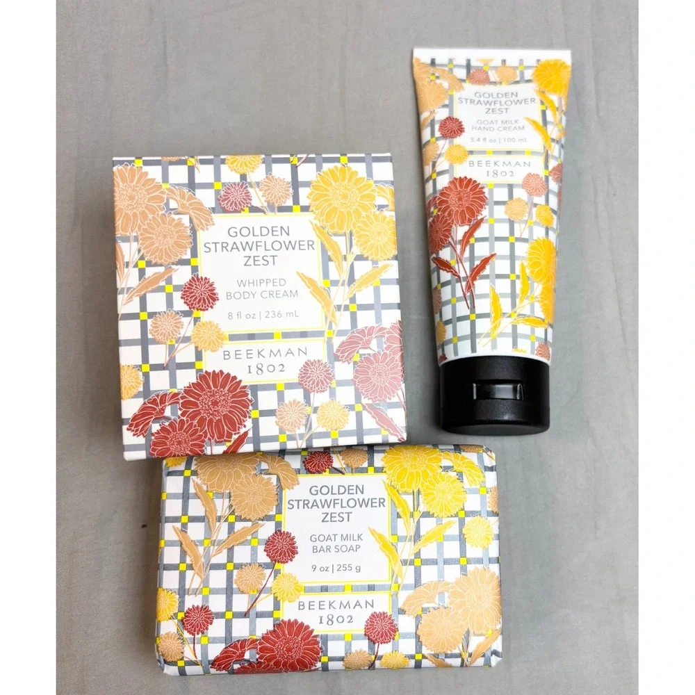 Beekman 1802 Golden Strawflower Zest Goat Milk Body Cream Soap Hand Cream Set